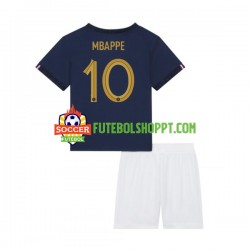 Camisola Júnior França Mbappé 10 Principais Equipamento Mundial 2022 Manga Curta