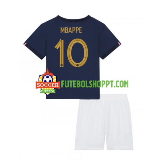 Camisola Júnior França Mbappé 10 Principais Equipamento Mundial 2022 Manga Curta