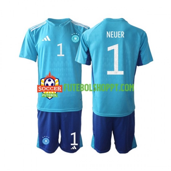 Camisola Júnior Alemanha Manuel Neuer 1 Guarda-redes Principais Equipamento Copa do Mundo 2022 Manga Curta
