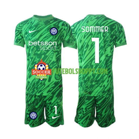 Camisola Júnior Inter de Milão Yann Sommer 1 Guarda-redes Principais Equipamento 2024-2025 Manga Curta