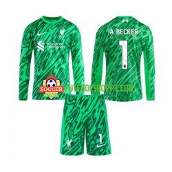 Camisola Júnior Liverpool Alisson Becker 1 Guarda-redes Alternativa Equipamento 2024-2025 Manga Comprida
