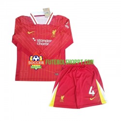 Camisola Júnior Liverpool Virgil 4 Principais Equipamento 2024-2025 Manga Comprida