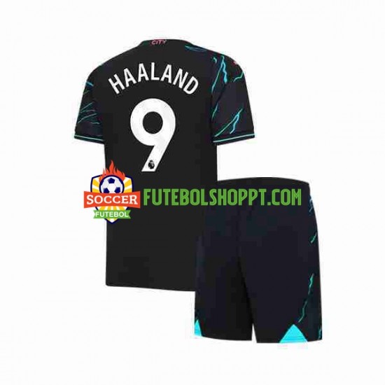 Camisola Júnior Manchester City Erling Haaland 9 Terceiro Equipamento 2023-2024 Manga Curta