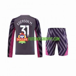 Camisola Júnior Manchester City Ederson Moraes 31 Guarda-redes Alternativa Equipamento 2023-2024 Manga Comprida