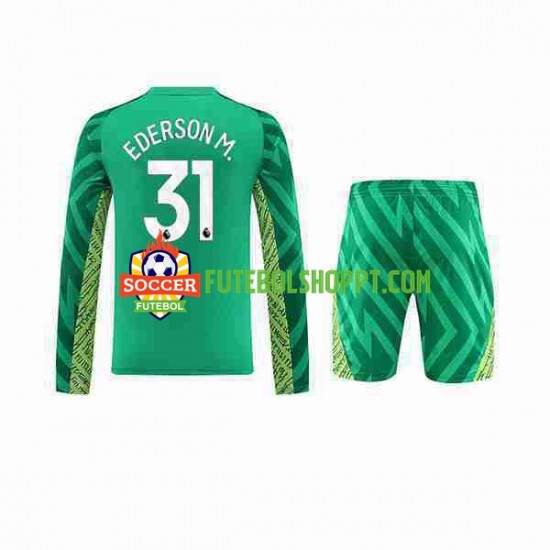 Camisola Júnior Manchester City Ederson Moraes 31 Guarda-redes Principais Equipamento 2023-2024 Manga Comprida
