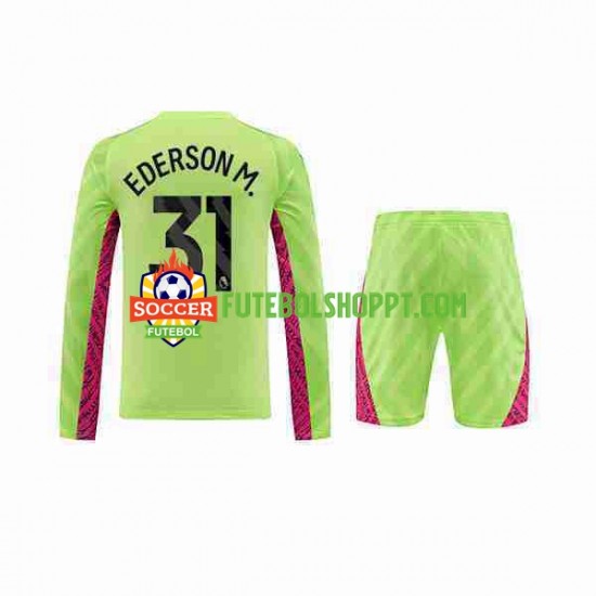 Camisola Júnior Manchester City Ederson Moraes 31 Guarda-redes Terceiro Equipamento 2023-2024 Manga Comprida