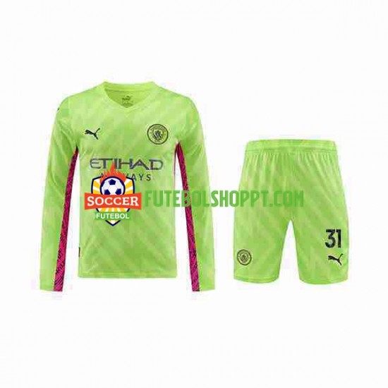 Camisola Júnior Manchester City Ederson Moraes 31 Guarda-redes Terceiro Equipamento 2023-2024 Manga Comprida