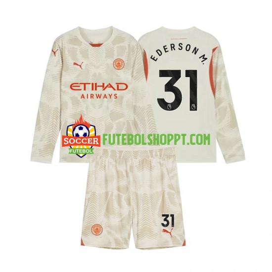Camisola Júnior Manchester City Ederson Moraes 31 Guarda-redes Terceiro Equipamento 2024-2025 Manga Comprida