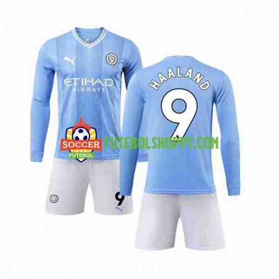 Camisola Júnior Manchester City Haaland 9 Principais Equipamento 2023-2024 Manga Comprida