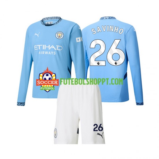 Camisola Júnior Manchester City Savinho 26 Principais Equipamento 2024-2025 Manga Comprida