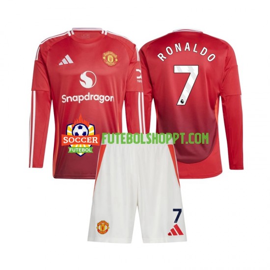 Camisola Júnior Manchester United Cristiano Ronaldo 7 Principais Equipamento 2024-2025 Manga Comprida
