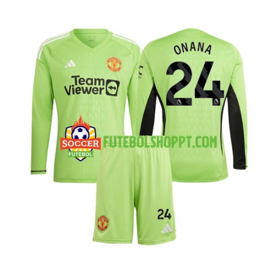 Camisola Júnior Manchester United Andre Onana 24 Guarda-redes Principais Equipamento 2023-2024 Manga Comprida