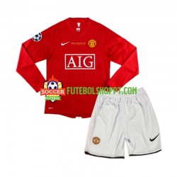 Camisola Júnior Manchester United Champion League 2007 Retro Principais Equipamento Manga Comprida