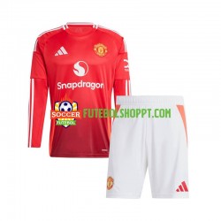 Camisola Júnior Manchester United Principais Equipamento 2024-2025 Manga Comprida
