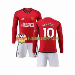 Camisola Júnior Manchester United Marcus Rashford 10 Principais Equipamento 2023-2024 Manga Comprida