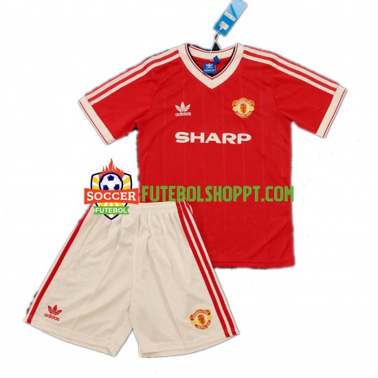 Camisola Júnior Manchester United 1984 Retro Principais Equipamento Manga Curta