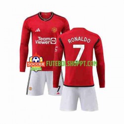 Camisola Júnior Manchester United Ronaldo 7 Principais Equipamento 2023-2024 Manga Comprida
