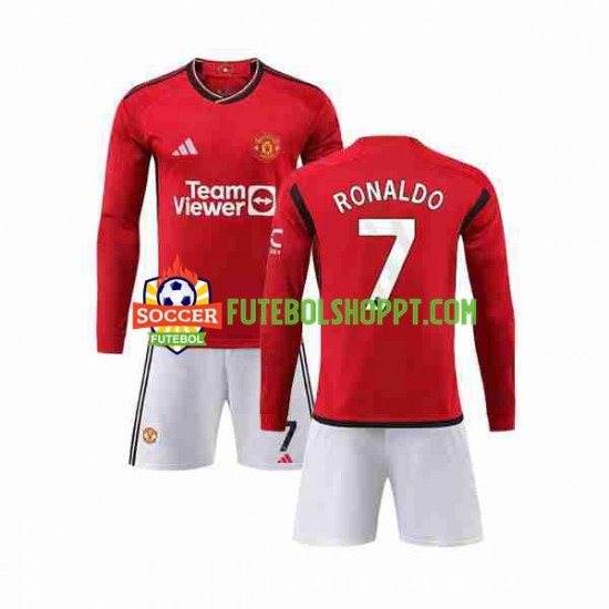 Camisola Júnior Manchester United Ronaldo 7 Principais Equipamento 2023-2024 Manga Comprida