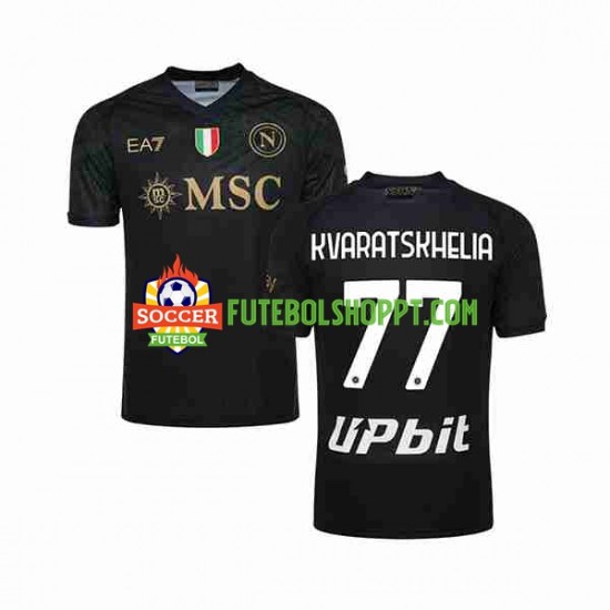 Camisola Homem Napoli KVARATSKHELIA 77 Terceiro Equipamento 2023-2024 Manga Curta
