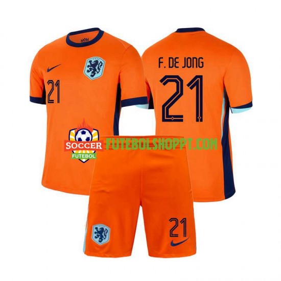 Camisola Júnior Países Baixos Frenkie de Jong 21 Principais Equipamento Euro 2024 Manga Curta