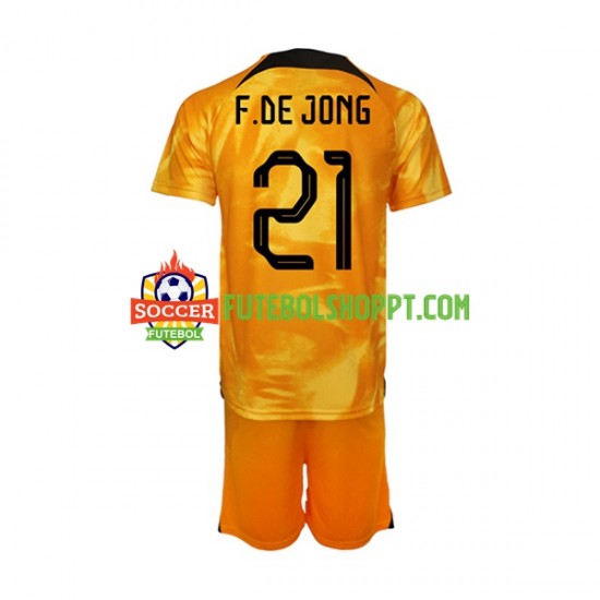 Camisola Júnior Países Baixos Frenkie de Jong 21 Principais Equipamento Mundial 2022 Manga Curta