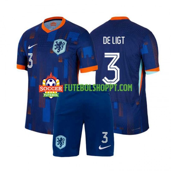 Camisola Júnior Países Baixos Matthijs de Ligt 3 Alternativa Equipamento Euro 2024 Manga Curta