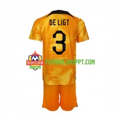 Camisola Júnior Países Baixos Matthijs de Ligt 3 Principais Equipamento Mundial 2022 Manga Curta