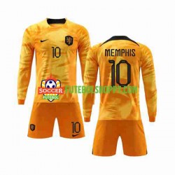 Camisola Júnior Países Baixos Memphis 10 Principais Equipamento Copa do Mundo 2022 Manga Comprida