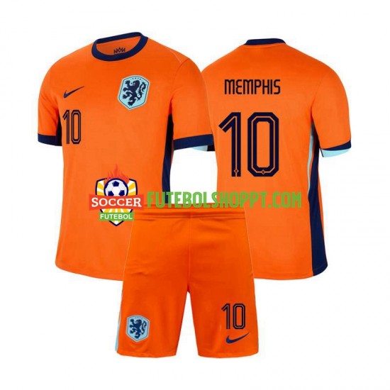 Camisola Júnior Países Baixos Memphis Depay 10 Principais Equipamento Euro 2024 Manga Curta