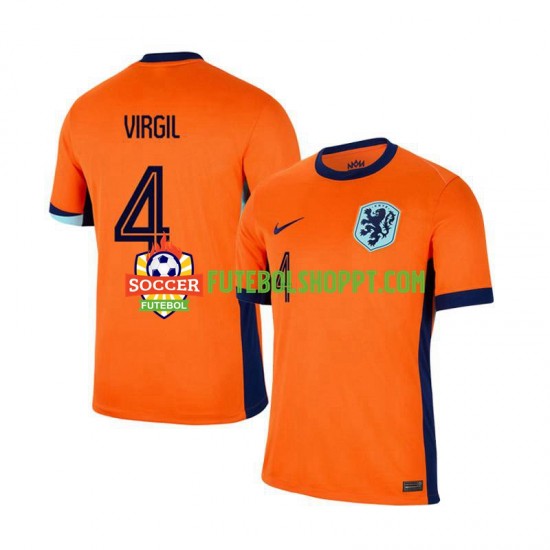 Camisola Homem Países Baixos Virgil van Dijk 4 Principais Equipamento Euro 2024 Manga Curta
