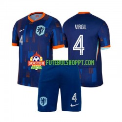Camisola Júnior Países Baixos Virgil van Dijk 4 Alternativa Equipamento Euro 2024 Manga Curta