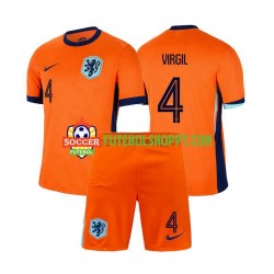 Camisola Júnior Países Baixos Virgil van Dijk 4 Principais Equipamento Euro 2024 Manga Curta