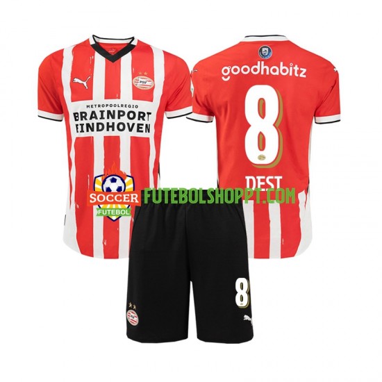 Camisola Júnior PSV Eindhoven Sergino Dest 8 Principais Equipamento 2024-2025 Manga Curta