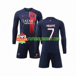 Camisola Júnior Paris Saint-Germain Mbappé Kylian 7 Principais Equipamento 2023-2024 Manga Comprida