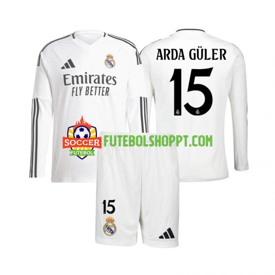 Camisola Júnior Real Madrid Arda Guler 15 Principais Equipamento 2024-2025 Manga Comprida
