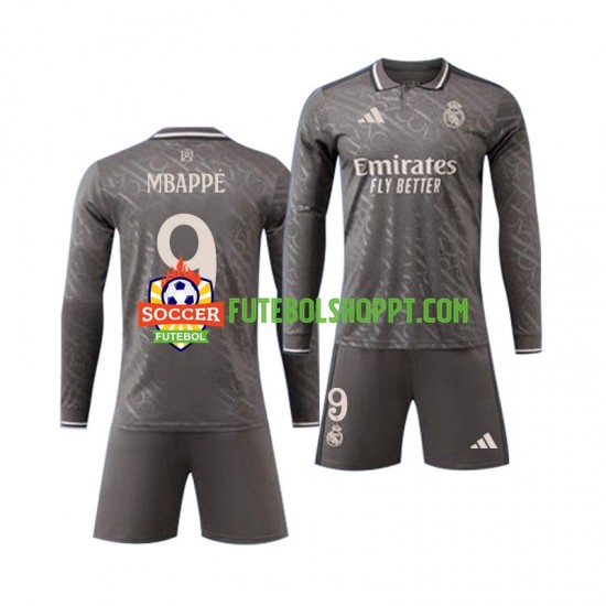 Camisola Júnior Real Madrid Mbappé Kylian 9 Terceiro Equipamento 2024-2025 Manga Comprida