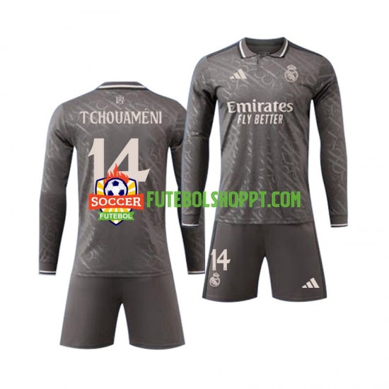 Camisola Júnior Real Madrid Tchouameni 14 Alternativa Equipamento 2024-2025 Manga Comprida