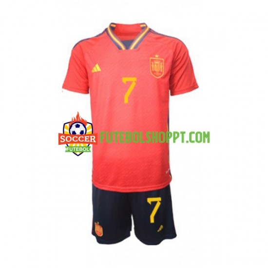 Camisola Júnior Espanha Alvaro Morata 7 Principais Equipamento Mundial 2022 Manga Curta