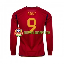Camisola Homem Espanha Gavi 9 Principais Equipamento Copa do Mundo 2022 Manga Comprida