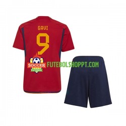 Camisola Júnior Espanha Gavi 9 Principais Equipamento Copa do Mundo 2022 Manga Curta