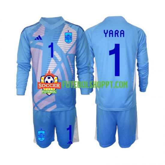 Camisola Júnior Espanha David Raya 1 Guarda-redes Principais Equipamento Euro 2024 Manga Comprida