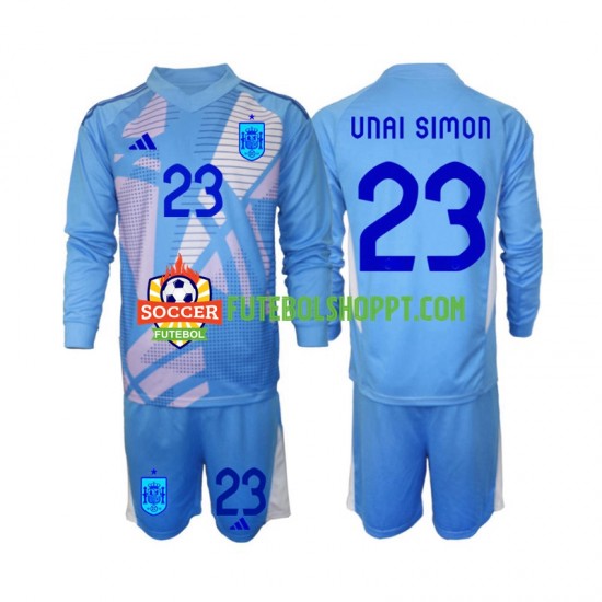 Camisola Júnior Espanha Unai Simon 23 Guarda-redes Principais Equipamento Euro 2024 Manga Comprida
