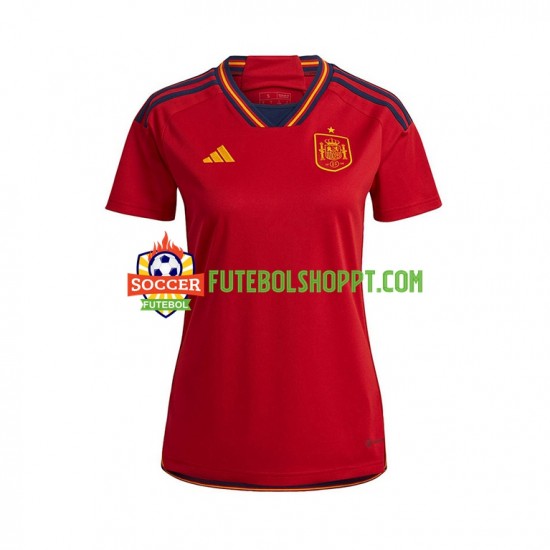 Camisola Mulher Espanha Principais Equipamento Mundial 2022 Manga Curta