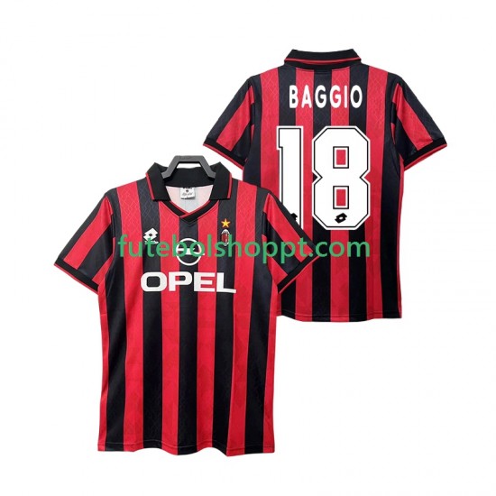 Camisola Homem AC Milan BAGGIO 18 1995 1996 Retro Principais Equipamento Manga Curta