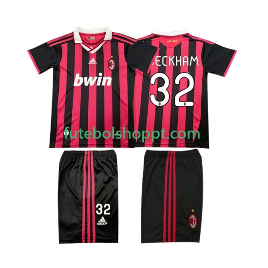 Camisola Júnior AC Milan BECKHAM 32 2009 Retro Principais Equipamento 2010 Manga Curta