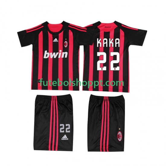 Camisola Júnior AC Milan KAKA 22 2009 Retro Principais Equipamento 2008 Manga Curta