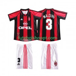 Camisola Júnior AC Milan MALDINI 3 Retro Principais Equipamento 1998 1999 Manga Curta
