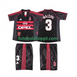 Camisola Júnior AC Milan MALDINI 3 Retro Terceiro Equipamento 1998 1999 Manga Curta