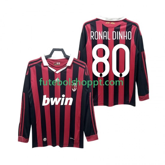 Camisola Homem AC Milan RONALDINHO 80 2009 Retro Principais Equipamento 2010 Manga Comprida