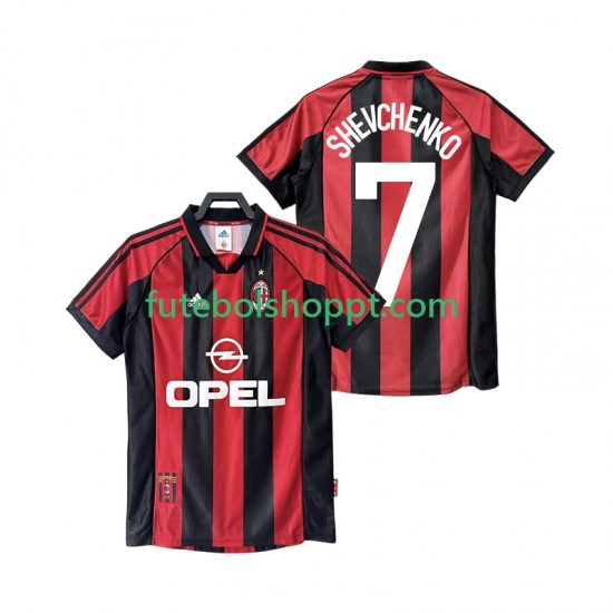 Camisola Homem AC Milan SHEVCHENKO 7 Retro Principais Equipamento 1998 1999 Manga Curta